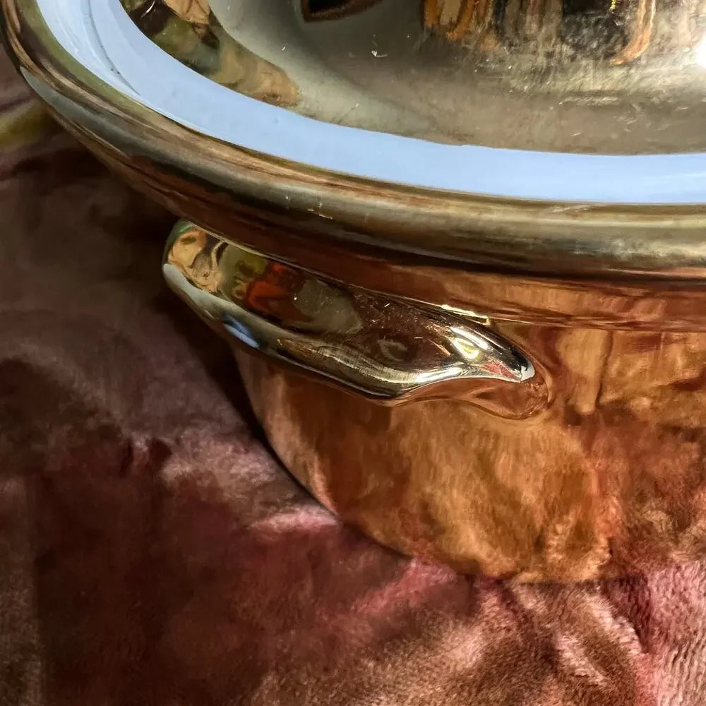 VTG 70s Royal Worcester Covered Casserole Luster Gold 2 Qt Round Size 24 Shape 5